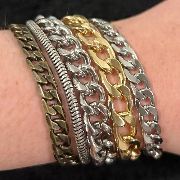 Jenny Bird Mixed Chain Austin Cuff Bracelet – Gold & Silver Tone - Picture 5 of 8